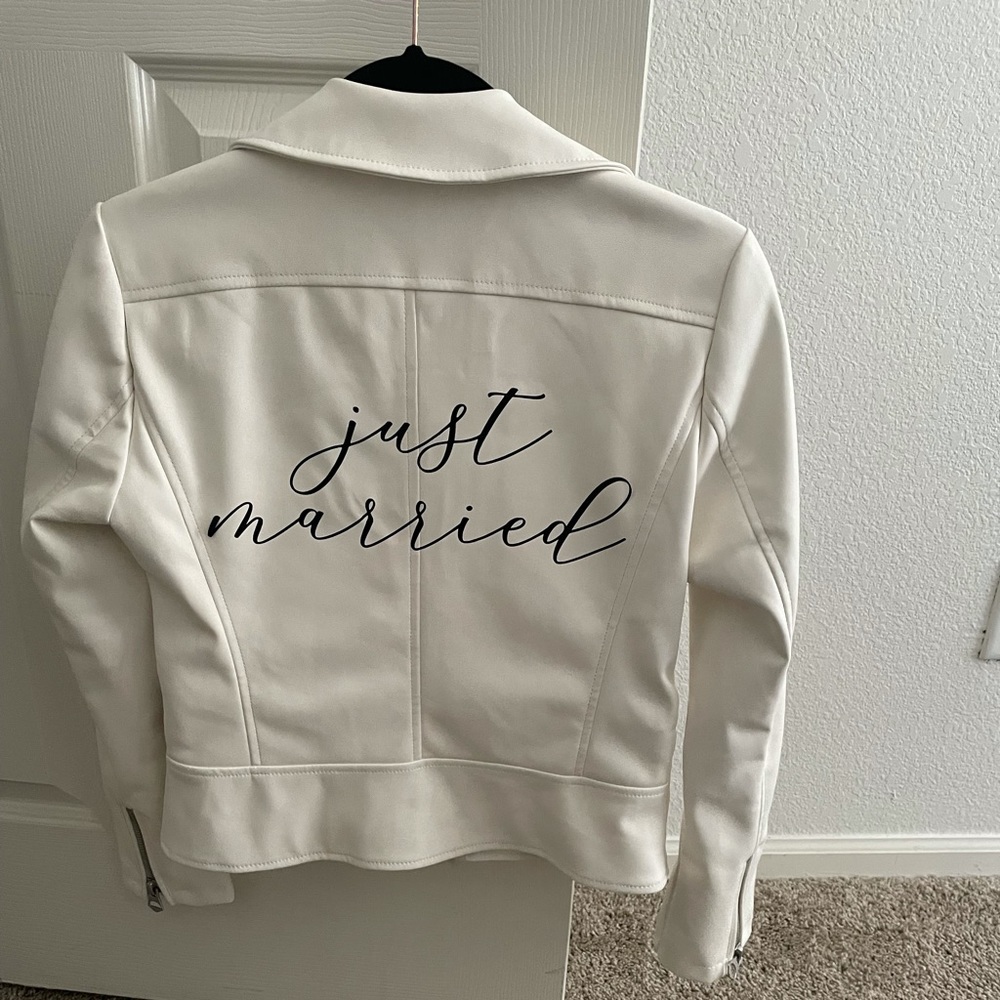 Custom White “Just Married” Leather Jacket